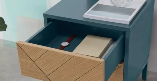 Mesa de noche Mera – Roble y azul cerceta