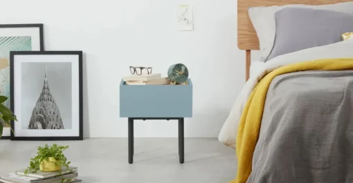 Mesa de noche Mino – Azul cerceta y roble