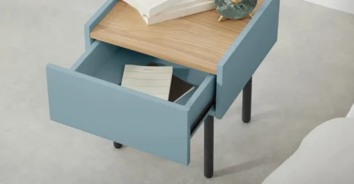 Mesa de noche Mino – Azul cerceta y roble