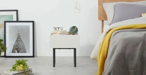 Mesa de noche Mino – Roble y blanco marfil