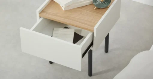 Mesa de noche Mino – Roble y blanco marfil