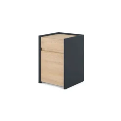 Mesa de noche Stu – Efecto roble y azul océano