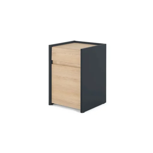 Mesa de noche Stu – Efecto roble y azul océano