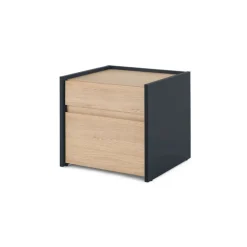 Mesa de noche Stu – Efecto roble y azul océano