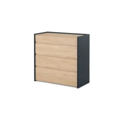 Mesa de noche Stu – Efecto roble y azul océano