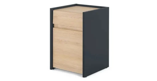 Mesa de noche Stu – Efecto roble y azul océano