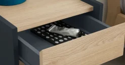 Mesa de noche Stu – Efecto roble y azul océano