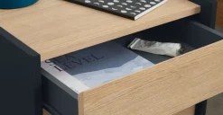 Mesa de noche Stu – Efecto roble y azul océano