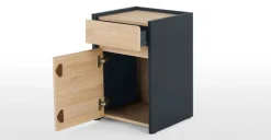 Mesa de noche Stu – Efecto roble y azul océano