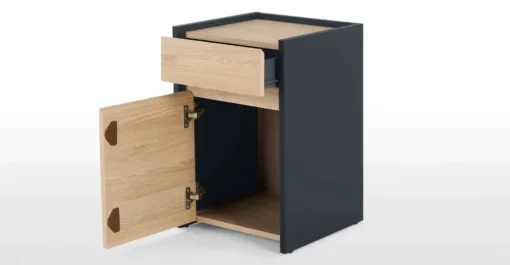 Mesa de noche Stu – Efecto roble y azul océano