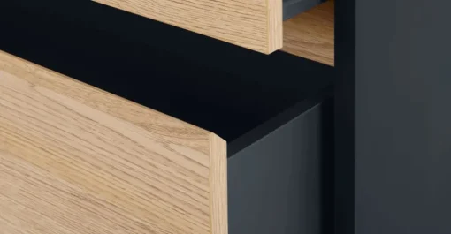 Mesa de noche Stu – Efecto roble y azul océano