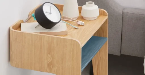 Mesa de noche Sway – Fresno y azul cerceta