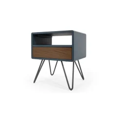 Mesa de noche Ukan – Azul y roble oscuro