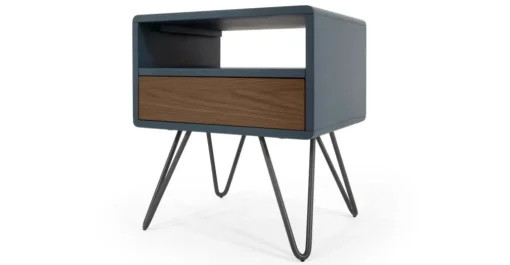 Mesa de noche Ukan – Azul y roble oscuro