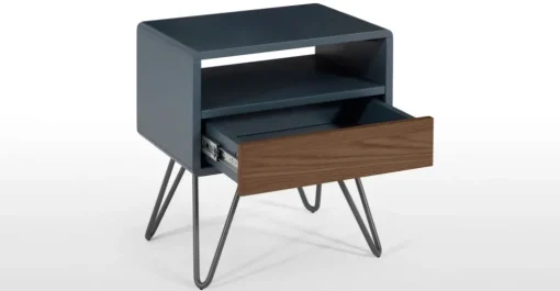 Mesa de noche Ukan – Azul y roble oscuro
