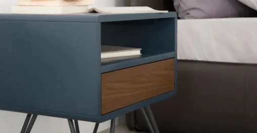 Mesa de noche Ukan – Azul y roble oscuro