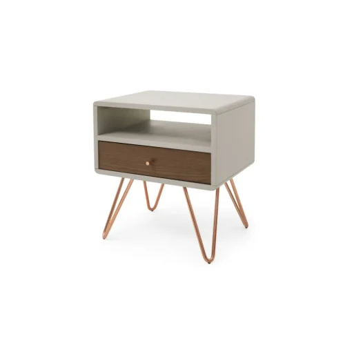 Mesa de noche Ukan – Gris y roble oscuro