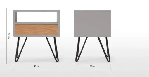 Mesa de noche Ukan – Gris y roble
