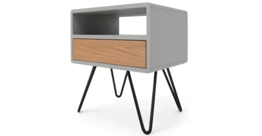 Mesa de noche Ukan – Gris y roble