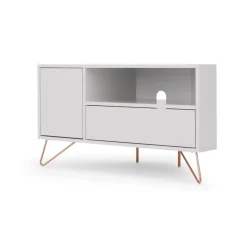 Mueble multimedia esquinero Elona – Gris y cobre