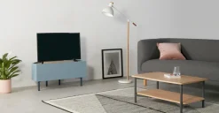 Mueble multimedia esquinero Mino – Roble y azul
