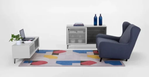 Mueble multimedia Pointillee – Gris y blanco