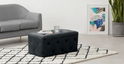 Puf con Almacenaje Rectangular Hampton – Gris Medianoche