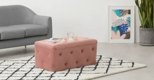 Puf con Almacenaje Rectangular Hampton – Rosa Palo