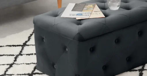 Puf con Almacenaje Rectangular Hampton – Gris Medianoche