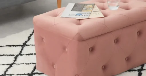 Puf con Almacenaje Rectangular Hampton – Rosa Palo