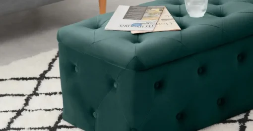 Puf con Almacenaje Rectangular Hampton – Azul Espuma de Mar