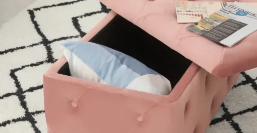 Puf con Almacenaje Rectangular Hampton – Rosa Palo
