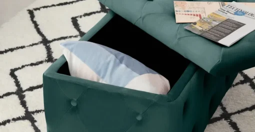 Puf con Almacenaje Rectangular Hampton – Azul Espuma de Mar