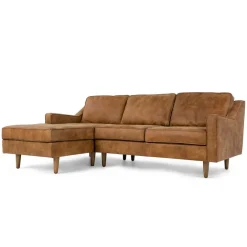 Seccional con Chaise Longue a la Izquierda Dallas – Cuero Canela