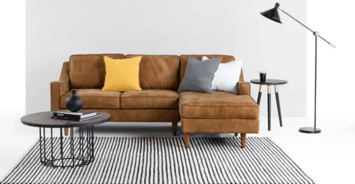 Seccional con Chaise Longue a la Derecha Dallas – Cuero Canela