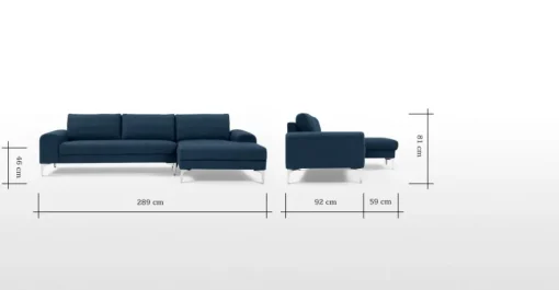 Seccional con Chaise Longue a la Derecha Vittorio – Azul Oscuro