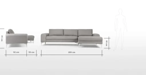 Seccional con Chaise Longue a la Derecha Vittorio – Gris Perla