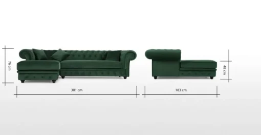 Seccional con Chaise Longue a la Izquierda Branagh – Verde Pino