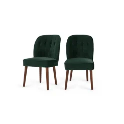 Silla de comedor Margot – Terciopelo verde pino y patas de abedul natural