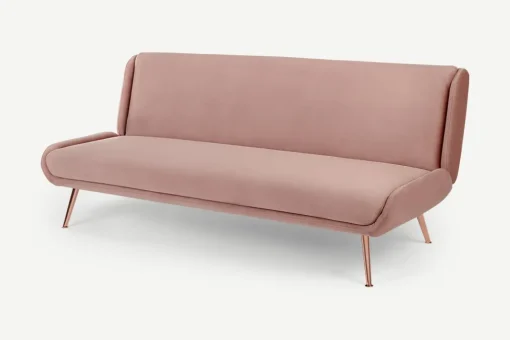 Sofá Cama Moby Rosa Vintage Con Patas Cobre