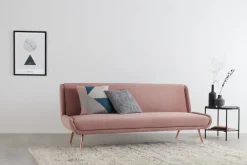 Sofá Cama Moby Rosa Vintage Con Patas Cobre
