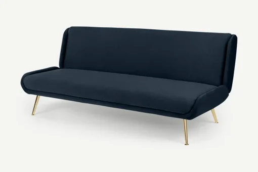 Sofá Cama Moby Azul Zafiro Con Patas Doradas