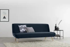 Sofá Cama Moby Azul Zafiro Con Patas Doradas