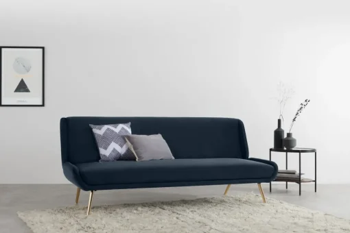 Sofá Cama Moby Azul Zafiro Con Patas Doradas