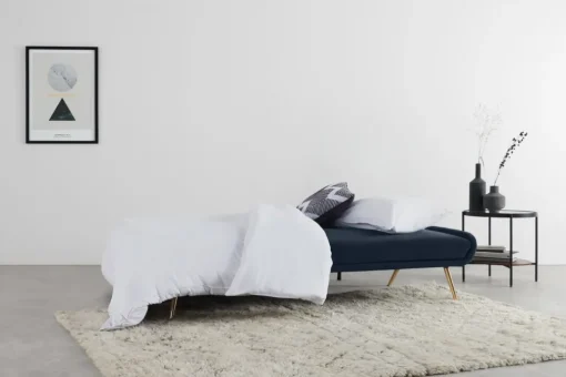 Sofá Cama Moby Azul Zafiro Con Patas Doradas