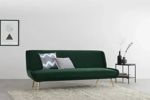 Sofá Cama Moby Verde Pino Con Patas Doradas