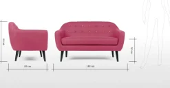 Sofá de 2 Cuerpos Ritchie – Rosa Chicle con Botones de Colores