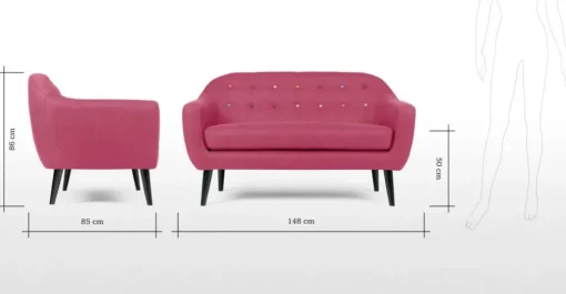 Sofá de 2 Cuerpos Ritchie – Rosa Chicle con Botones de Colores