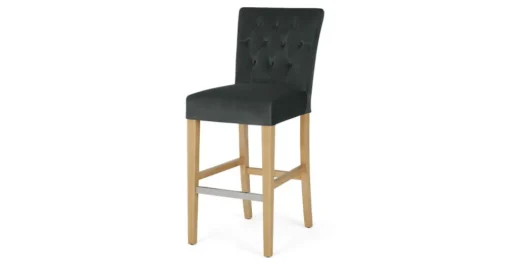 Taburete de bar Flynn – Terciopelo gris medianoche y abedul