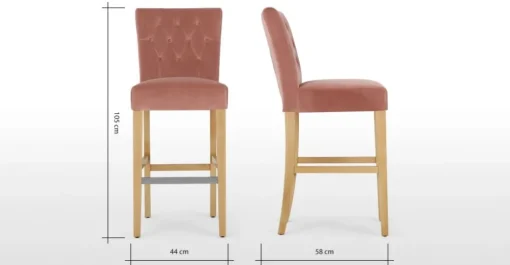 Taburete de bar Flynn – Terciopelo rosa y abedul